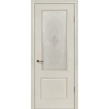 Межкомнатная дверь шпон Прага ваниль остеклённая