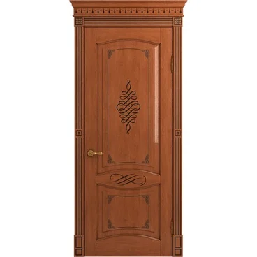 Межкомнатная дверь массив дуба Венеция Декор табачный глянец патина чёрная глухая