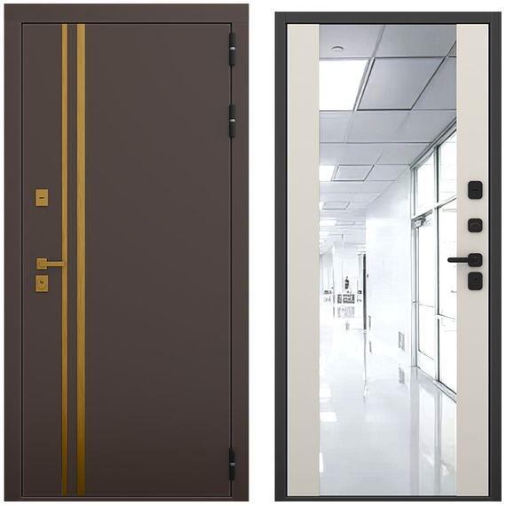 Входная дверь Баухаус амаретто силк панель зеркало Maxi силк грей