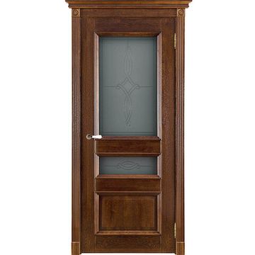 Межкомнатная дверь массив дуба ОКА Афродита античный орех остекленная