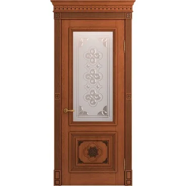 Межкомнатная дверь массив дуба Монако табачный глянец патина чёрная остеклённая