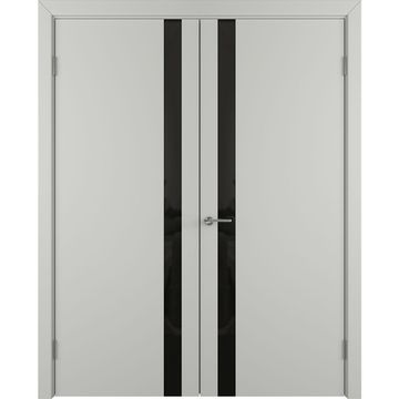 Двухстворчатая распашная дверь Флэт светло-серая эмаль со стеклом