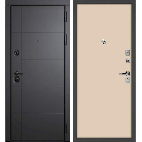 Входная дверь Э1 серый софт панель гладкая бежевая