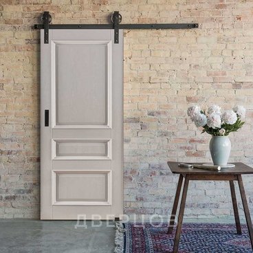 Амбарная дверь купе Лофт Афродита багет эмаль слоновая кость