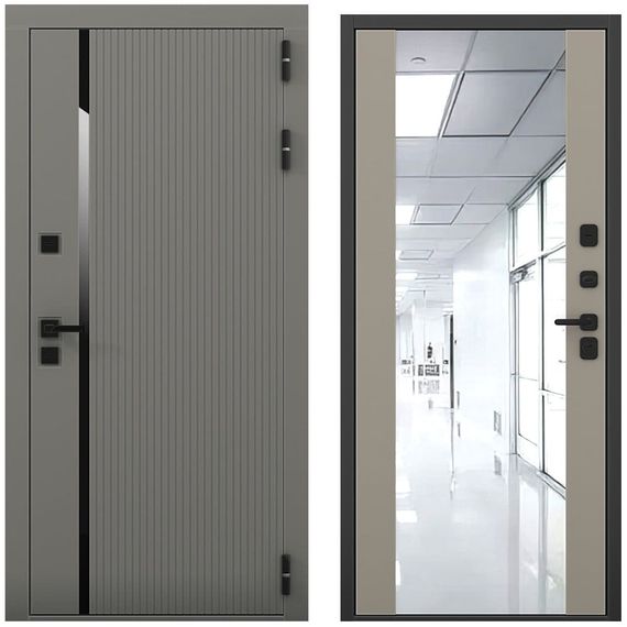 Входная дверь Пиано S антрацит силк панель зеркало Maxi варм грей