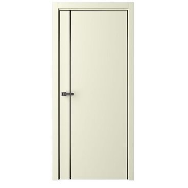 Межкомнатная дверь эмаль Лайн 4 слоновая кость глухая чёрная алюминиевая кромка