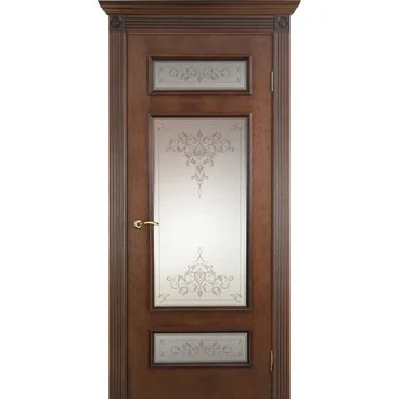 Межкомнатная дверь шпон Рим коньяк светлый стекло Кристалл 3