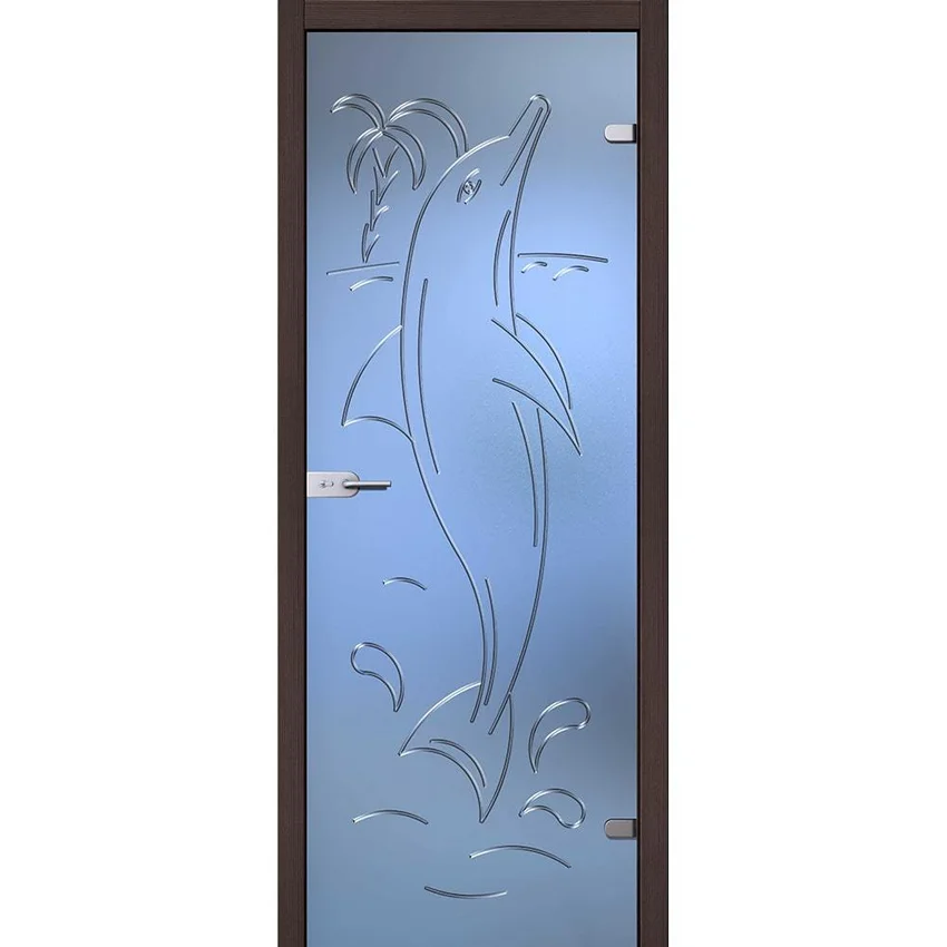 фотография стеклянной двери Акма Дельфин с наличниками из экошпона в цвете венге мелинга