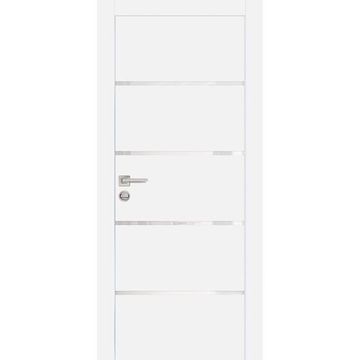 Межкомнатная дверь экошпон Profilo Porte PX-17 белая с алюминиевой кромкой с 4-х сторон стекло Lacobel белоснежный