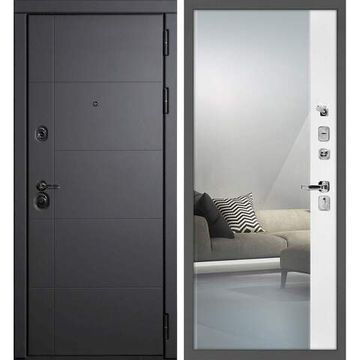 Входная дверь Э1 серый софт панель зеркало оптима макси