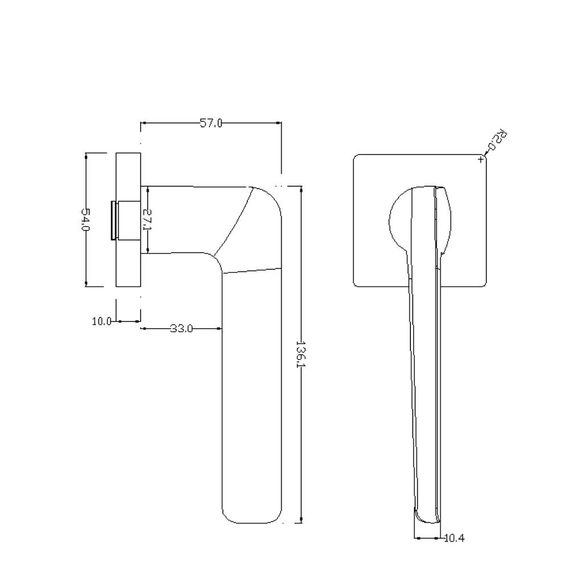 Размеры дверной ручки FLOW ZN