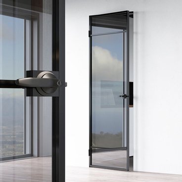 Межкомнатная алюминиевая дверь в скрытом коробе Loft 4 стекло серое прозрачное