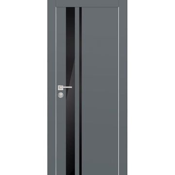 Межкомнатная дверь экошпон PX-16 графит с AL кромкой со стеклом