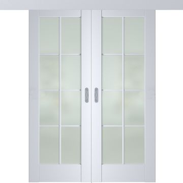 Раздвижная двустворчатая дверь Кобальт 22 магнолия остеклённая