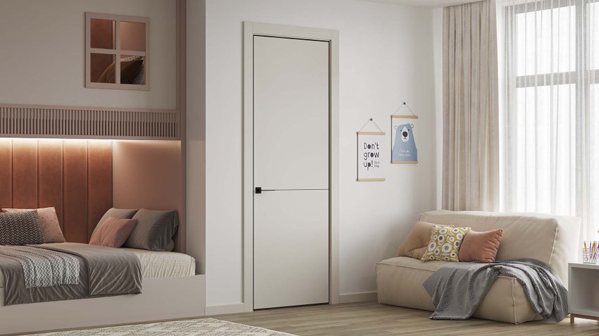 Фото межкомнатной двери керамик MN 2 жемчужный глухая в интерьере