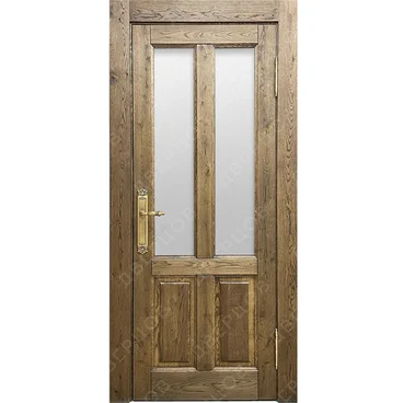 Входная дверь из массива дуба Авиано с сучками зелёное масло под стеклопакет
