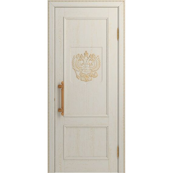 Межкомнатная дверь массив дуба Статус белая эмаль патина золото глухая