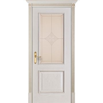 Межкомнатная дверь шпон Шервуд белая патина стекло ромб бронза