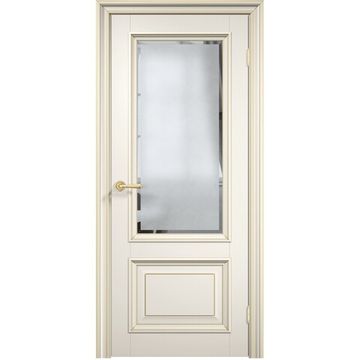 Межкомнатная дверь эмаль Дверцов Больцано 2 цвет белый RAL 9010 патина золото остеклённая