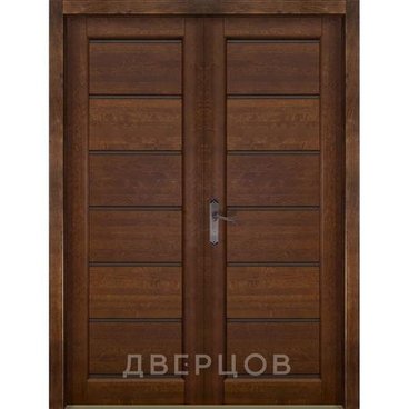 Межкомнатная распашная двустворчатая дверь массив ольхи ОКА Премьер плюс античный орех остекленная