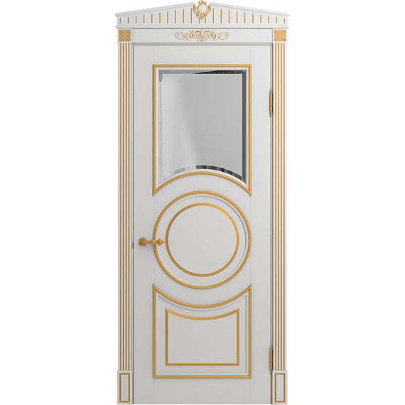 Межкомнатная дверь массив бука Viporte Лацио Амбиенте белая эмаль патина золото остекление 1