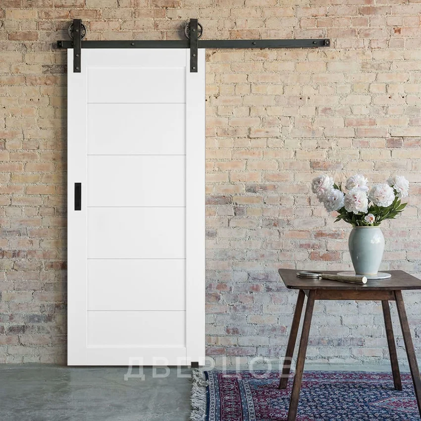 Фото обратной стороны амбарной двери купе Лофт 501.2 белый снежный