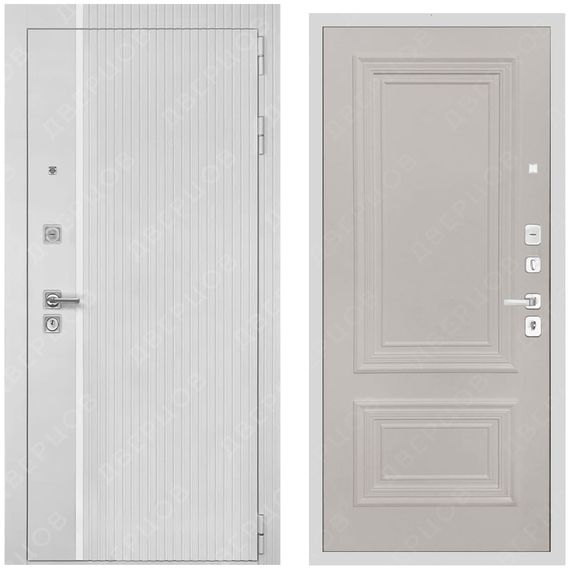 Входная дверь Президент Лайн ПВХ белый матовый панель престиж 1/2