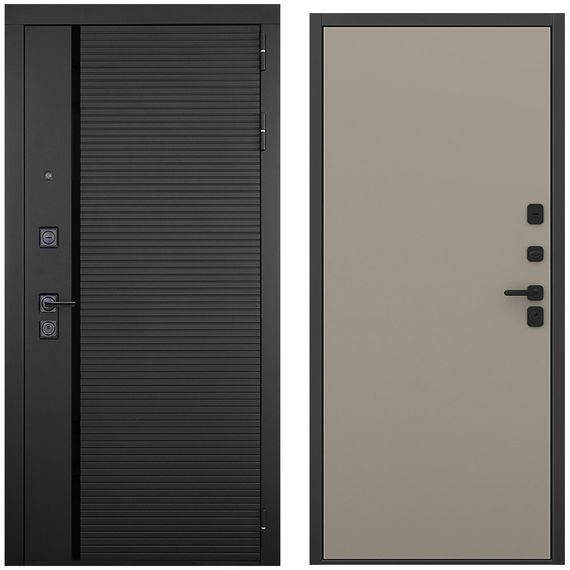 Входная дверь Пиано чёрный кварц панель гладкая варм грей