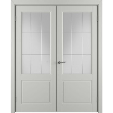 Двухстворчатая распашная дверь Патриция светло-серая эмаль со стеклом