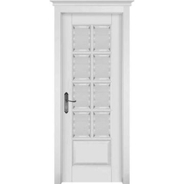 Межкомнатная дверь массив ольхи ОКА Лондон 1 белая эмаль остеклённая