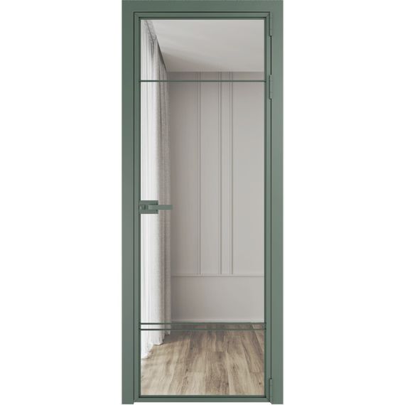 Алюминиевая межкомнатная дверь 4AX зелёный воск остеклённая