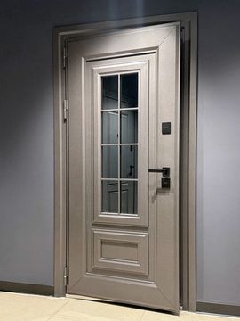 Входная уличная дверь Сибирь Термо муар меланж махагон ПВХ белый матовый