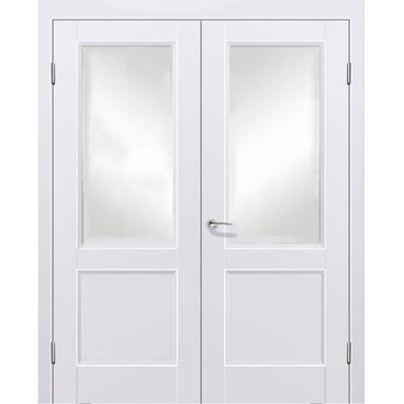 Двустворчатая распашная дверь Кобальт 33 магнолия остеклённая