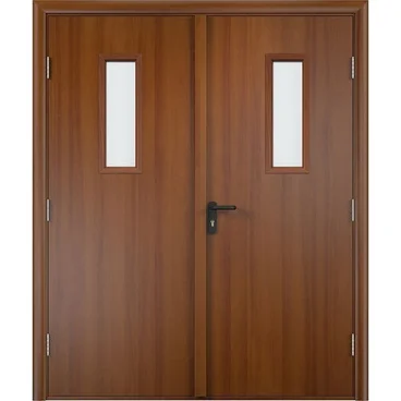 Дверь противопожарная деревянная двупольная ПВХ EI60 лесной орех со стеклом