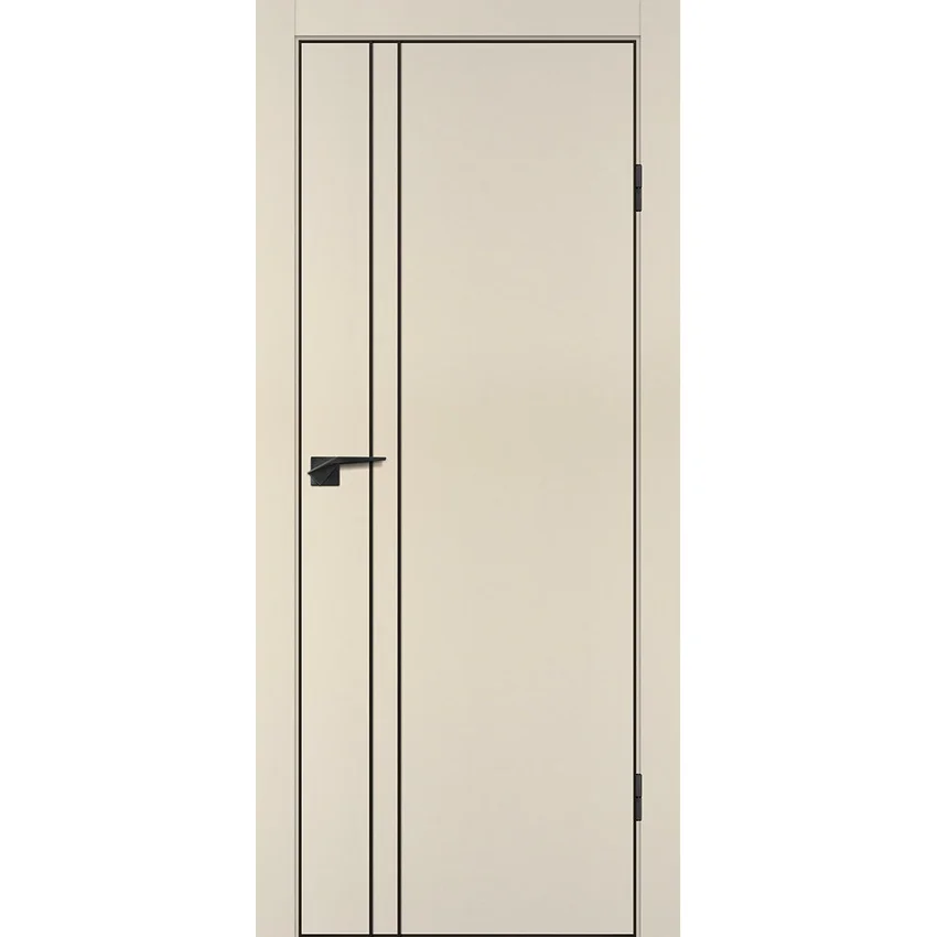 Межкомнатная бежевая дверь ПЭТ P-20 кромка ABS черная молдинг