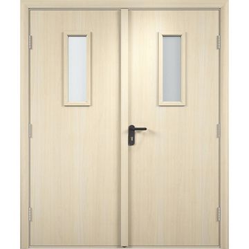 Дверь противопожарная деревянная двупольная ПВХ EI30 белёный дуб со стеклом