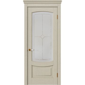 Межкомнатная дверь массив дуба Alvero Алина белёный дуб остеклённая