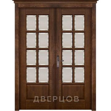 Межкомнатная дверь массив ольхи Лондон 1 античный орех распашная двустворчатая остеклённая
