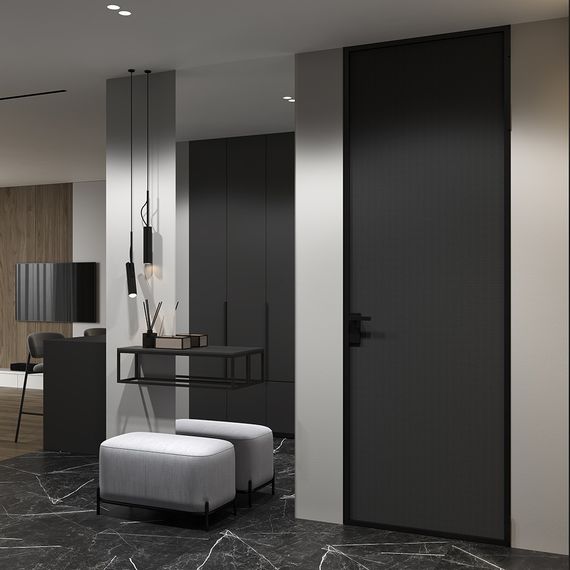 Алюминиевая межкомнатная дверь 1AP серая ночь графит элегант