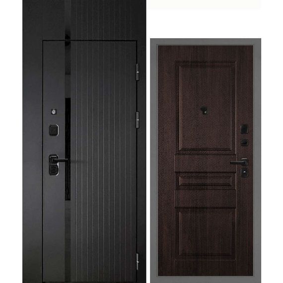 Входная дверь с фальшфрамугой Сити-1Ф панель фрезерованная PR-150 дуб морёный