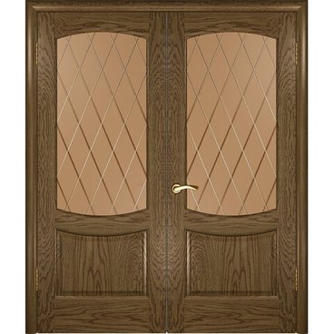 Межкомнатная дверь шпон Luxor Лаура 2 светлый морёный дуб распашная двустворчатая со стеклом