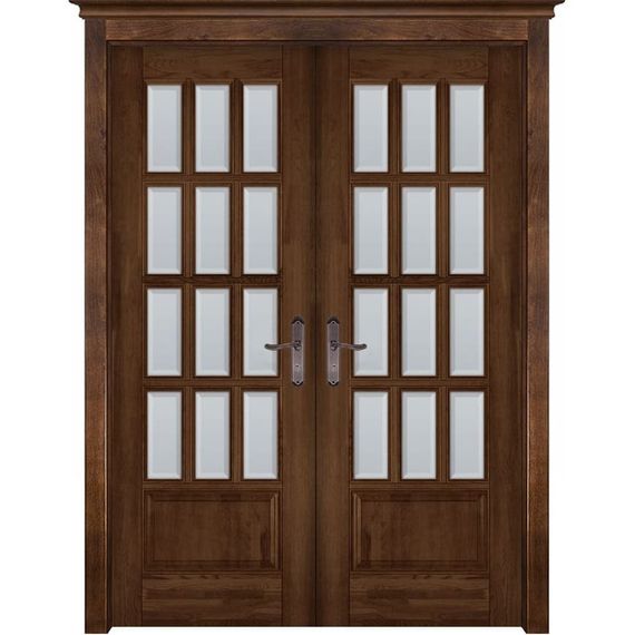 Фото двери Лондон 1 античный орех распашная двустворчатая остеклённая 800-900 мм