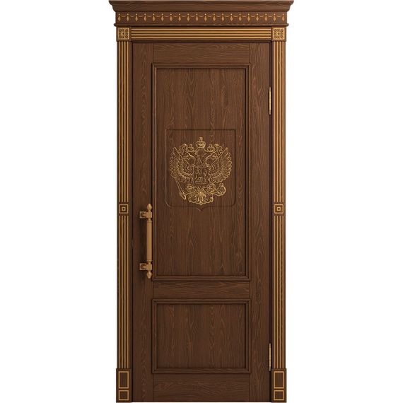 Межкомнатная дверь массив дуба Статус кофе патина золото глухая