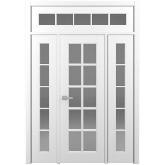 Одностворчатая распашная дверь с верхней и боковыми фрамугами Классика 5 белая со стеклом