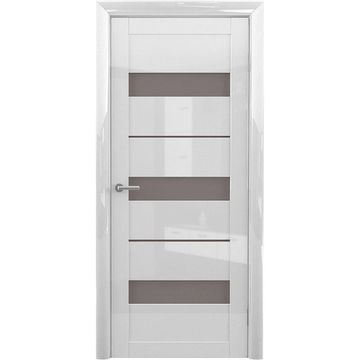 Межкомнатная дверь глянцевая Albero Прага глянец белый стекло бронзовое