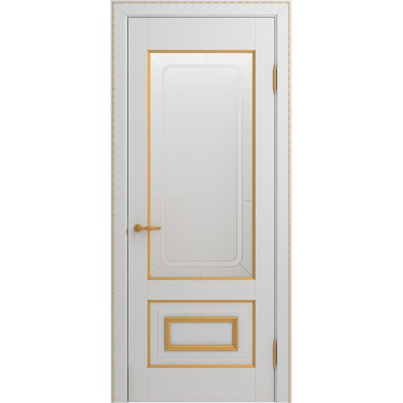 Межкомнатная дверь массив бука Viporte Неаполь белая эмаль патина золото остеклённая