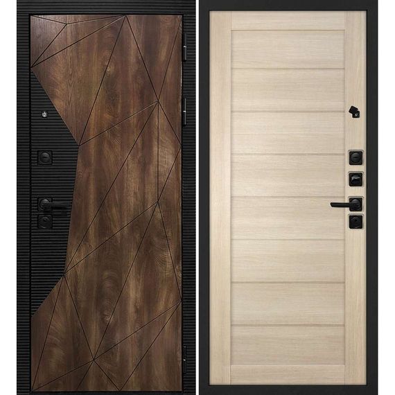 Входная дверь Лофт-2 дуб коньяк патина чёрный кварц панель сборная капучино