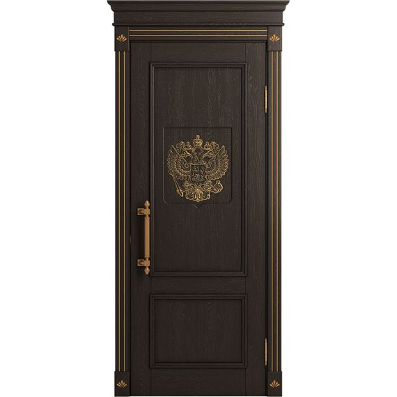 Межкомнатная дверь массив дуба Статус шоколад патина золото глухая