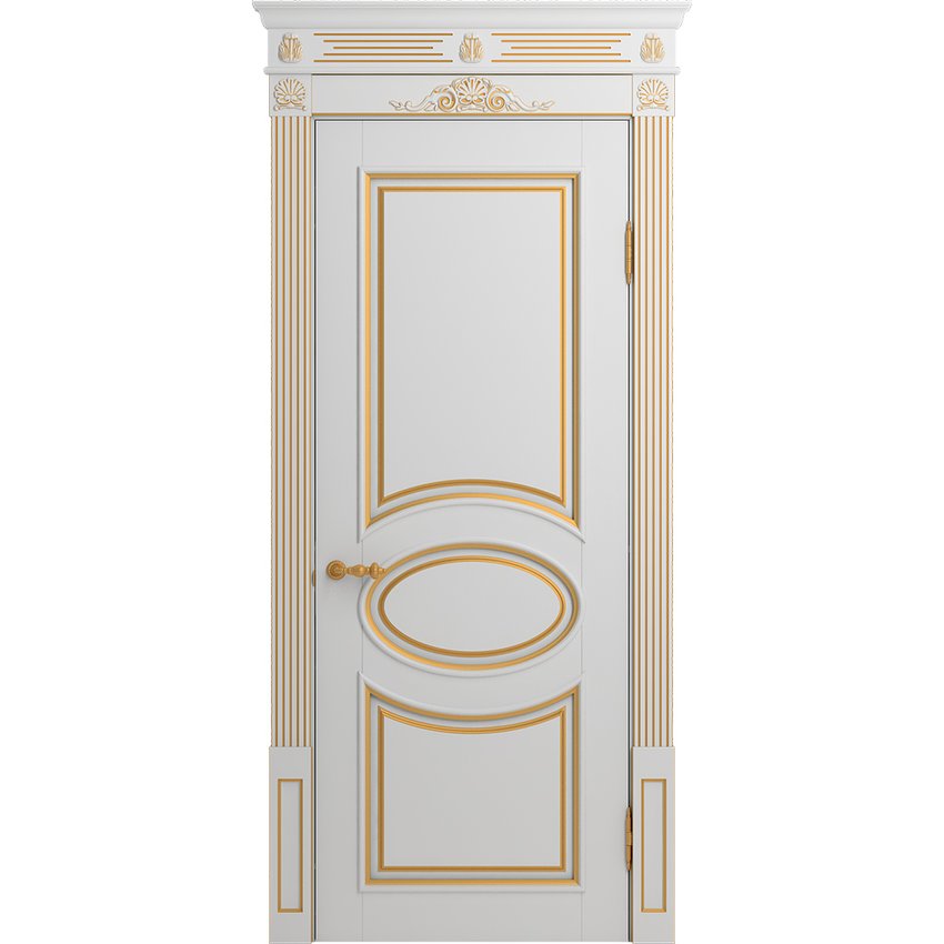 Межкомнатная дверь массив бука Viporte Лацио белая эмаль патина золото глухая