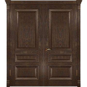 Межкомнатная дверь шпон Фараон 2 дуб морёный распашная двустворчатая без стекла